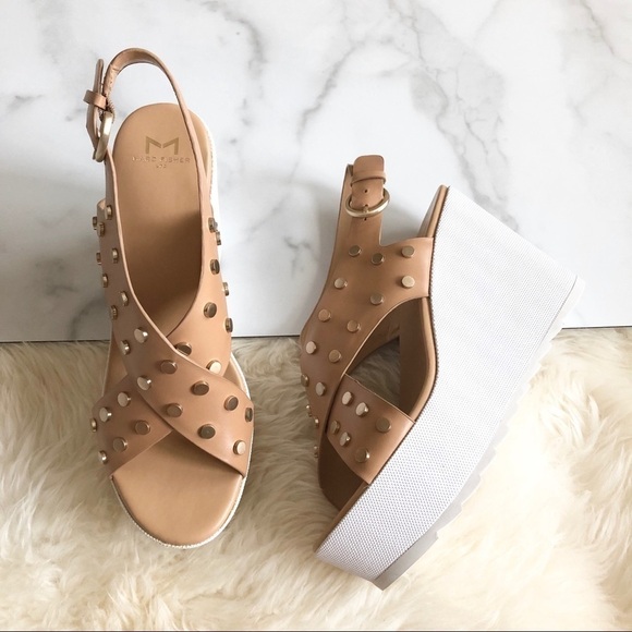 Marc Fisher Kiki Studded Crisscross Wedge Sandals